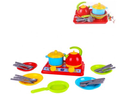Nádobí dětské barevné set s vařičem 22ks plast v síťce