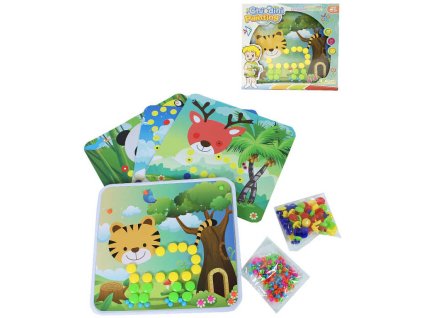 Mozaika s hříbky a obrázky zvířátka 5 karet v krabici