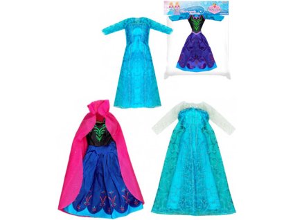 Oblečení pro paneku modré šatičky zimní království 4 druhy v sáčku