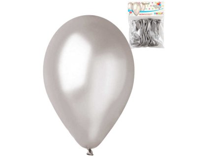 GEMAR Balónky nafukovací 26cm metalické stříbrné set 10ks v sáčku