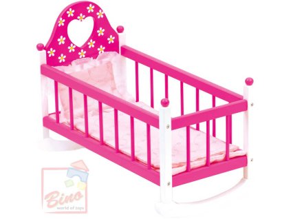 BINO DŘEVO Kolébka s peřinkami pro panenku miminko růžová