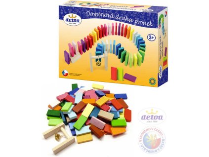 DETOA DŘEVO Dráha dominová zvonek set 95 kamenů se zvonečkem
