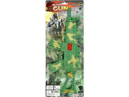 Samopal vojenský 43cm dětská plastová zbraň pohyblivá hlaveň na kartě