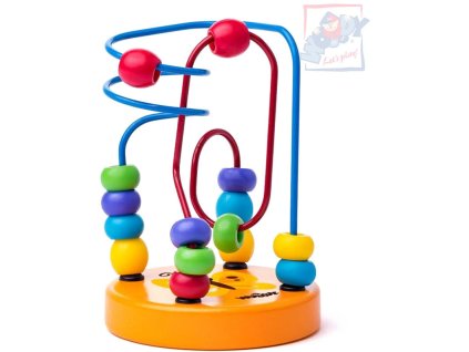 WOODY DŘEVO Baby labyrint motorický oranžový s korálky pro miminko