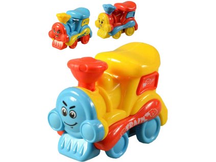 Lokomotiva baby veselá s obličejem 11cm na setrvačník 3 druhy plast