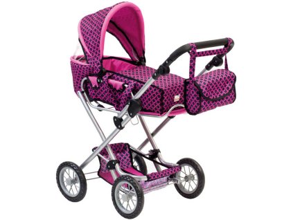 BINO Kočárek velký s taškou růžovočerný 3v1 pro panenku miminko