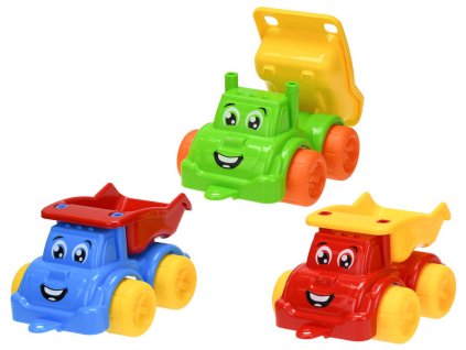 Baby autíčko veselé 21cm sklápěčka s obličejem na písek 3 barvy plast