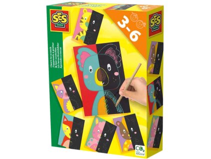 SES CREATIVE Nauč se vyškrabávat obrázky kreativní set 6 karet s rydlem