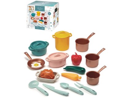 ECOIFFIER Nádobí dětské barevné herní set s potravinami 20ks v krabici plast