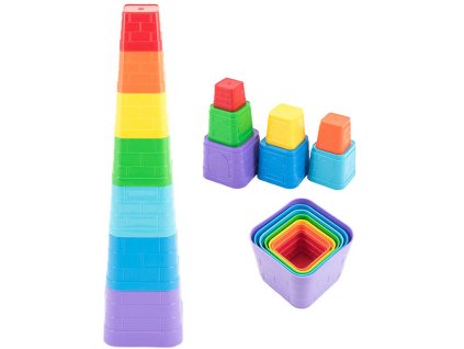 Kubus baby pyramida hranatá barevná věžička skládací 7 dílků plast