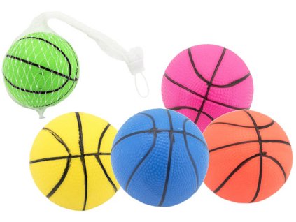 Míček basketbal guma 8,5cm balonek v síťce 5 barev