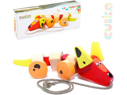 CUBIKA DŘEVO Baby Pejsek tahací na kolečkách *DŘEVĚNÉ HRAČKY*