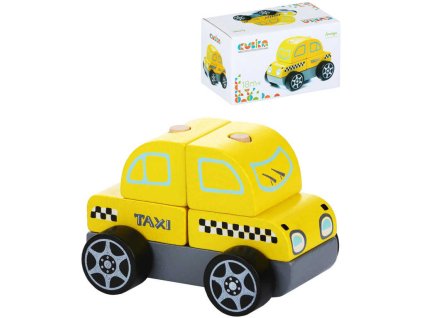 CUBIKA DŘEVO Baby autíčko Vůz taxi navlékací stavebnice set 5 dílků