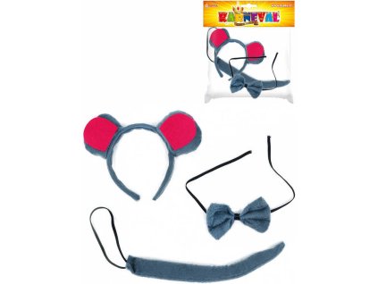 KARNEVAL Myš set ocas s čelenkou a motýlkem Plyš KARNEVALOVÝ DOPLNĚK