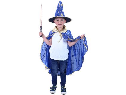 KARNEVAL Plášť kouzelnický modrý + klobouk vel.S (104-128cm) 3-8 let *KOSTÝM*