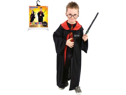 KARNEVAL Šaty plášť kouzelník 3-7 let (104-136cm) s kapucí a brýlemi *KOSTÝM*