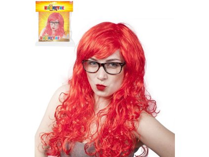 KARNEVAL Paruka červená dospělá dlouhé vlasy *KARNEVALOVÝ DOPLNĚK*