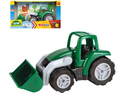 LENA Workies auto traktor baby 14cm pracovní stroj se lžící zelený plast