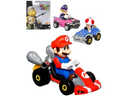 MATTEL HOT WHEELS Auto Super Mario Kart s postavičkou 4 druhy kov