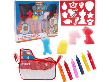 Pastelky do vany 6ks Tlapková Patrola set se šablonami a houbičkami