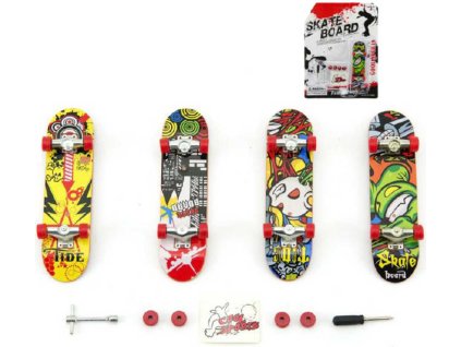 Skateboard psrtový 10cm set s nástroji k sestavení různé druhy na kartě plast