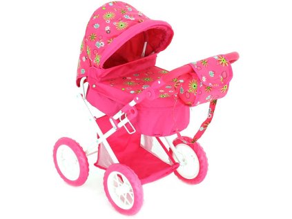 Kočárek pro panenku miminko 56x36x64cm růžový s taškou na držadlo