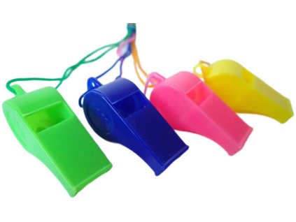 ACRA Píšťalka plastová sportovní na šňůrce soudcovská 4 barvy