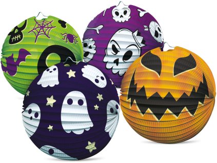 Lampion Halloween koule 25cm na svíčku / žárovku kulatý 4 druhy