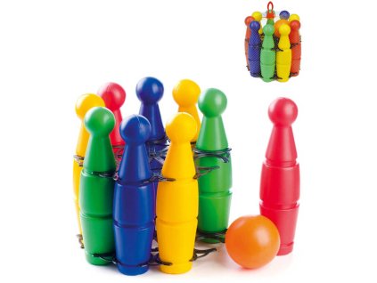 MAD Hra baby kuželky plastové 23cm set 9ks barevné v síťce