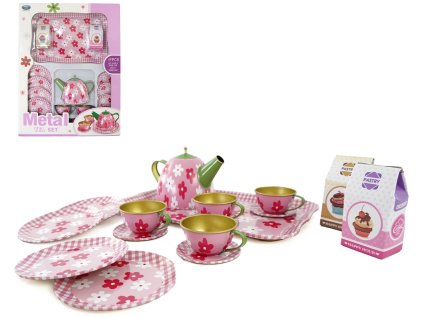 MAC TOYS Čajový servis kovový kytičky dětské nádobíčko v krabici