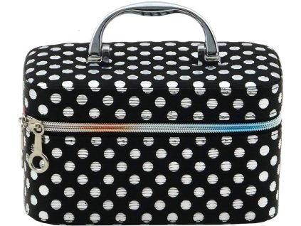 Kufřík dětský kosmetický stříbrný puntík vel. S se zrcátkem na zip černý