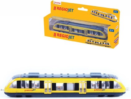Vlak regionální žlutý model Regiojet 17cm kovový v krabičce