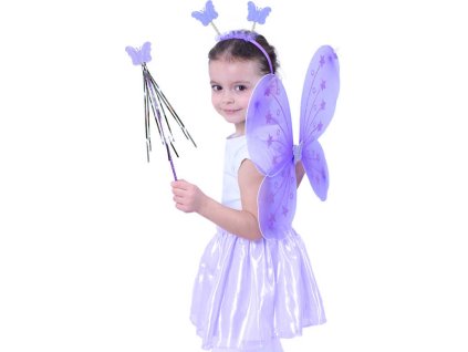 KARNEVAL Motýlí křídla s čelenkou a hůlkou fialová *KARNEVALOVÝ DOPLNĚK*