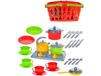 Kuchyňský set dětské nádobí s vařičem v nákupním košíku plast