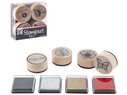 DŘEVO Razítka set 4ks s polštářky 2 druhy *DŘEVĚNÉ HRAČKY*