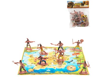 Figurky akční plastové indiáni 8ks herní set divoký západ s mapou