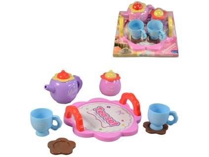 Čajový set kávová souprava barevná s podnosem dětské nádobíčko 2 barvy