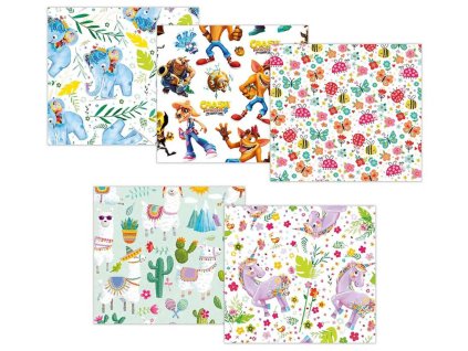 Balící papír dárkový set 2 archy 100x70cm dětské motivy role 5 druhů
