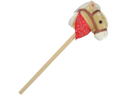 PLYŠ Kůň světle hnědý na tyči 80cm koňská hlava na baterie v sáčku Zvuk