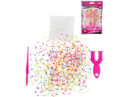 UDĚLEJ SI NÁRAMEK Gumičky LOOM BANDS 200ks set s doplňky strakaté
