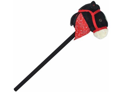 PLYŠ Kůň černý na tyči 80cm koňská hlava na baterie v sáčku Zvuk
