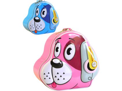 Pokladnička dětská pejsek 14x15x8cm set se zámkem a 2 klíčky různé barvy kov