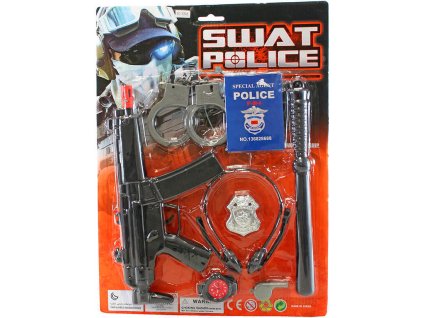 Sada policejní velká samopal 29cm s pouty a doplňky 8ks na kartě plast