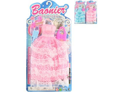 Šatičky pro panenku dlouhé s krajkou set obleček s fashion doplňky 2 barvy