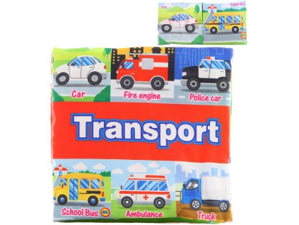 Knížka baby textilní šustící puzzle dopravní prostředky 2v1 pro miminko