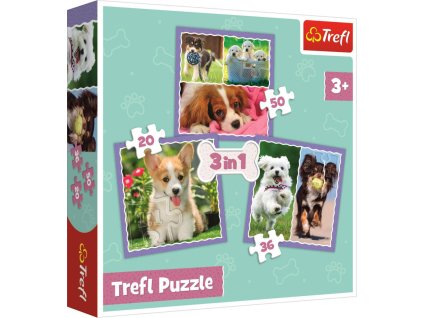 TREFL PUZZLE 3v1 Roztomilá štěňata 20x20cm skládačka 106 dílků