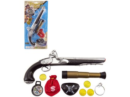 Pirátská pistole bambitka set s dalekohledem a doplňky plast na kartě