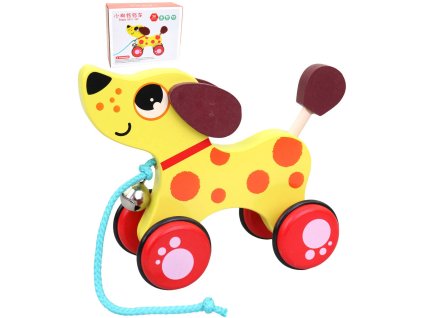 DŘEVO Tahadlo pejsek zvířátko tahací s rolničkou *DŘEVĚNÉ HRAČKY*