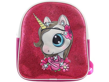 Batoh dětský holčičí Jednorožec 26x28x7cm třpytivý na zip