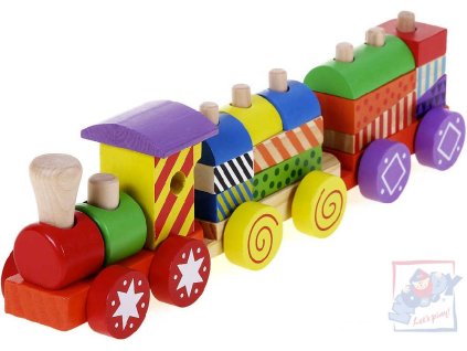 WOODY DŘEVO Baby vláček barevný navlékací set s kostkami pro miminko